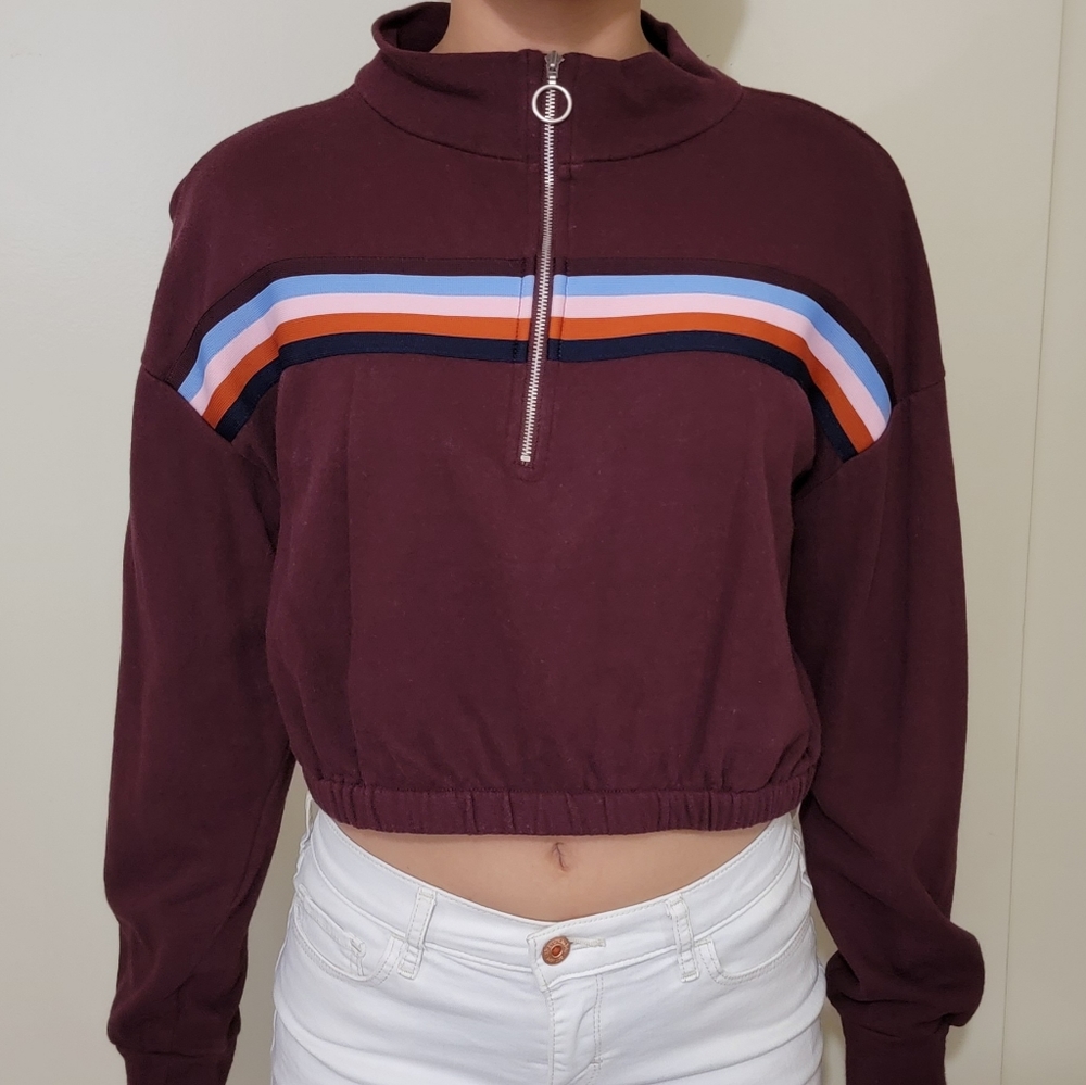 Target, burgundy, striped colors, half zip up